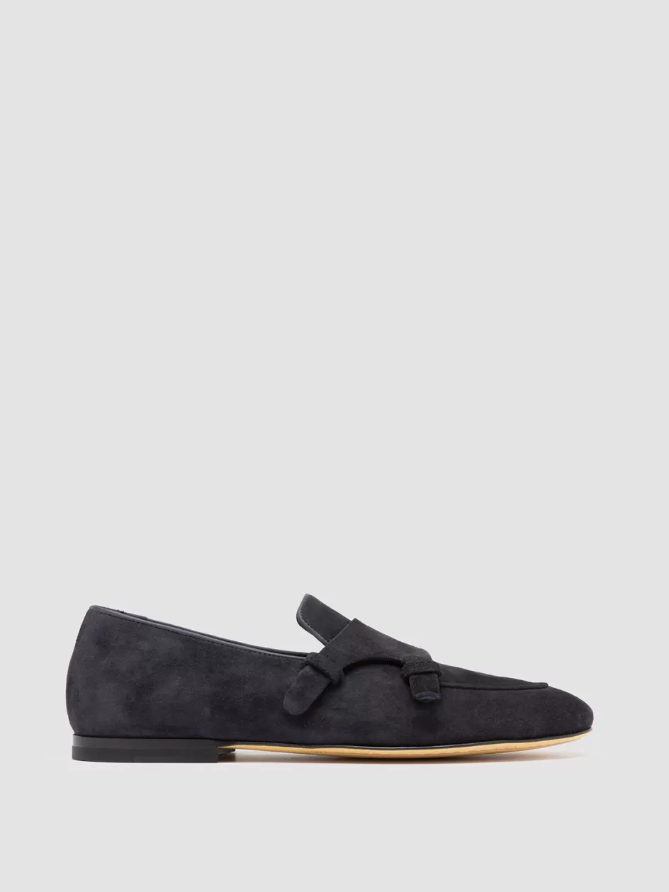 Officine Creative Suede Selection | Icons>AIRTO 010 - Blue Suede Penny Loafers DEEP NAVY