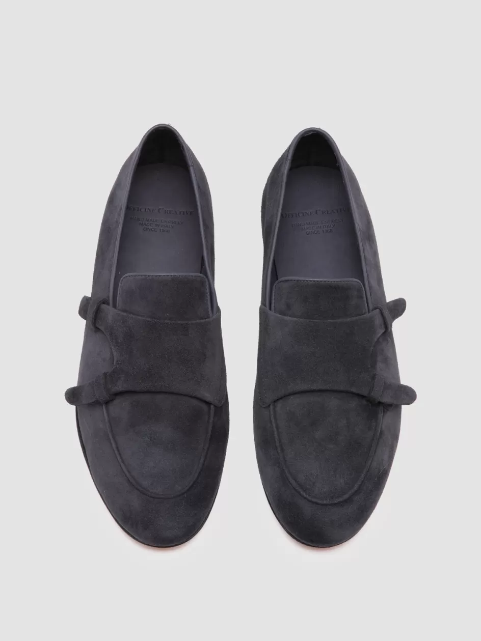 Officine Creative Suede Selection | Icons>AIRTO 010 - Blue Suede Penny Loafers DEEP NAVY