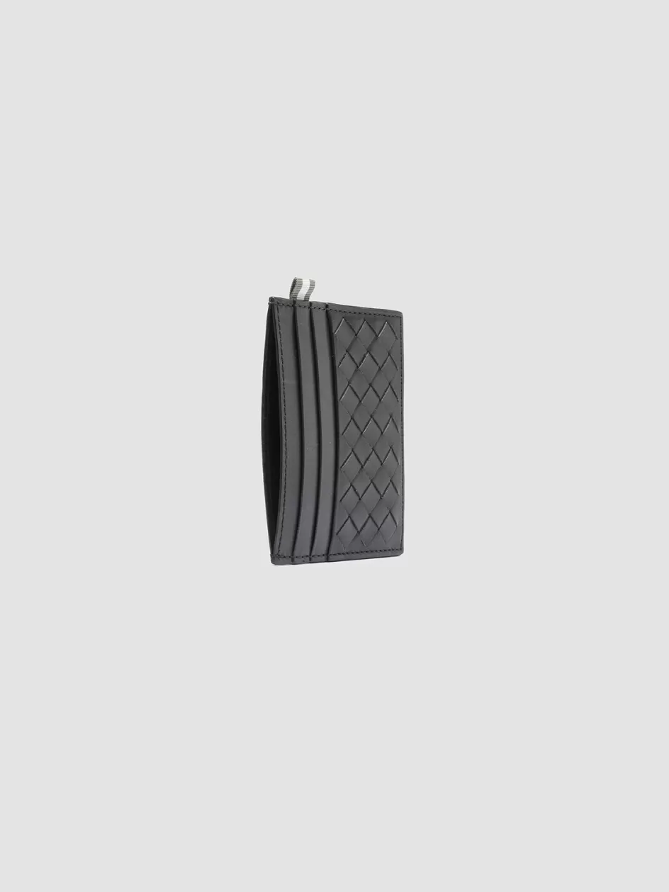 Officine Creative Woven Leather Selection | Wallets>BOUDIN 122 - Woven Leather Card Holder BLACK