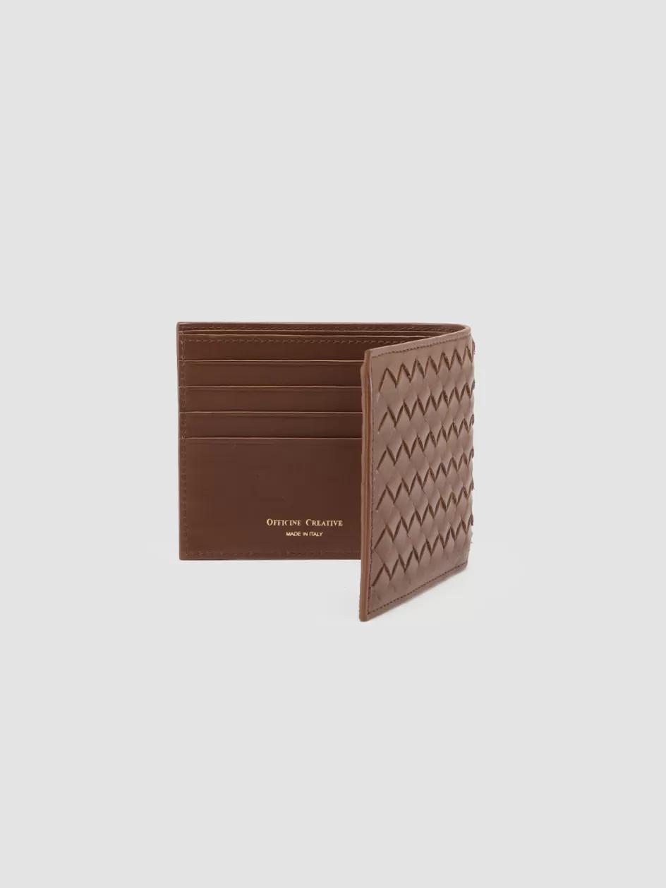 Officine Creative Woven Leather Selection | Wallets>BOUDIN 123 - Brown Woven Leather Bifold Wallet BRUNO