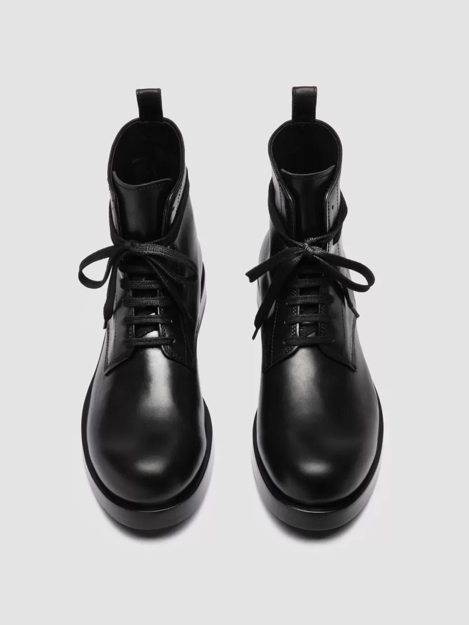 Officine Creative Ankle Boots>BULLA 002 - Leather Lace-up Boots BLACK