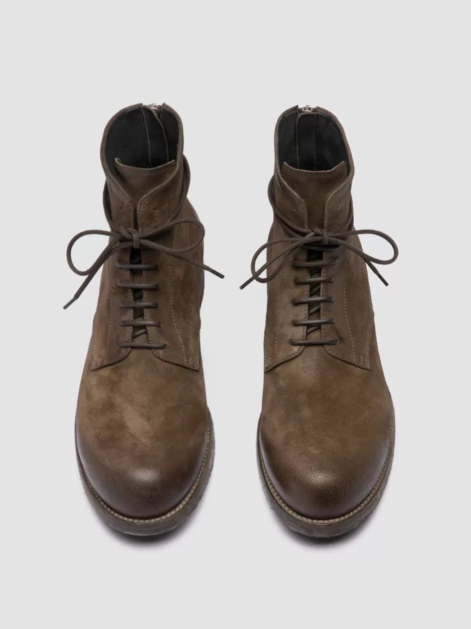 Officine Creative Ankle Boots>BULLA DD 102 - Green Suede Lace-up Boots OLIVE