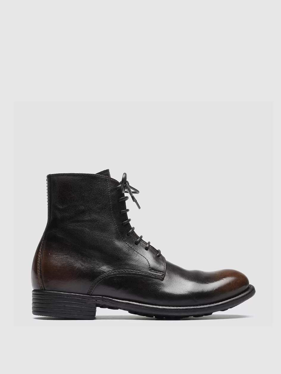 Officine Creative Icons | Boots & Booties>CALIXTE 002 - Black Zipped Leather Boots COFFEE/BLACK