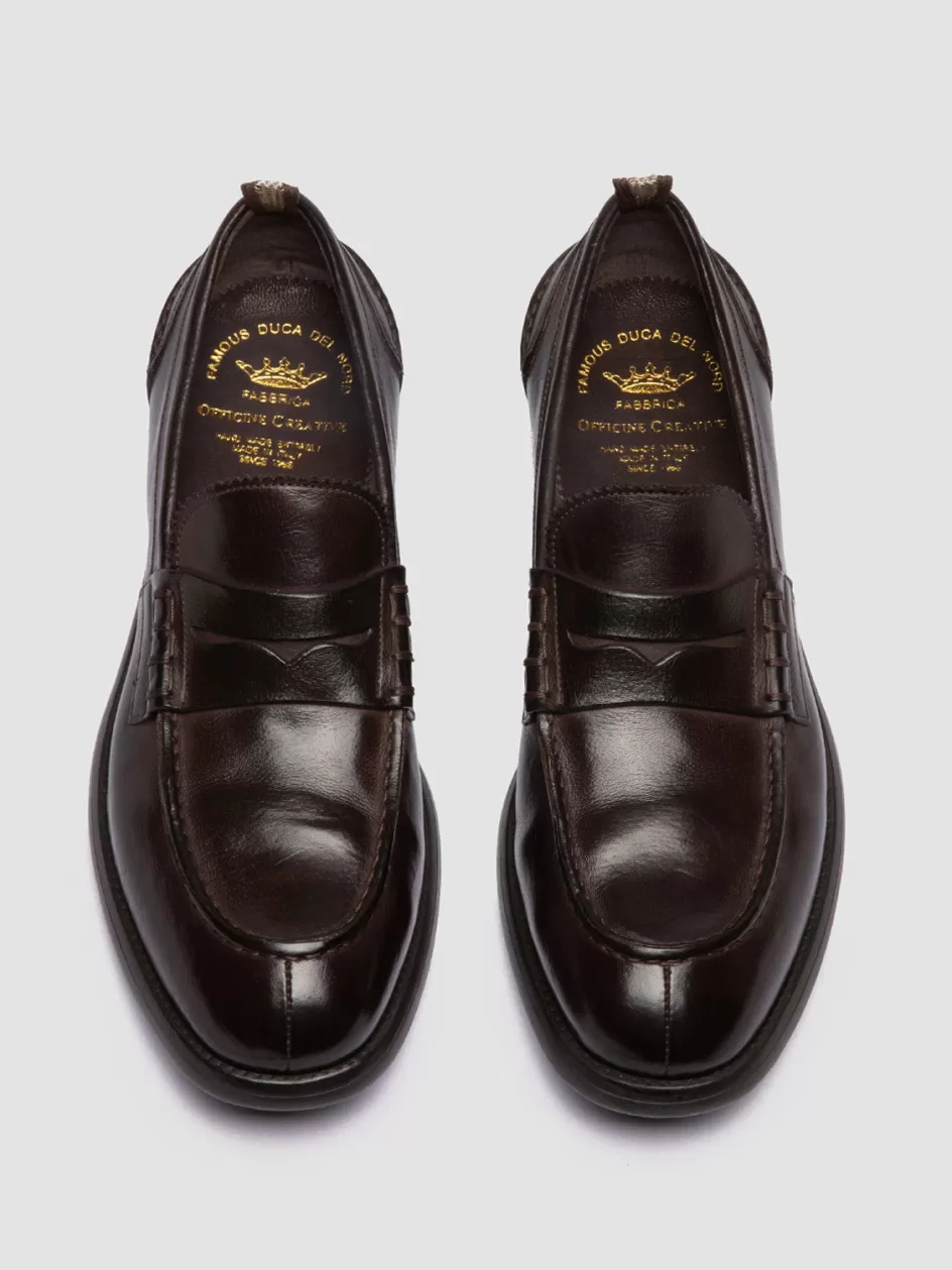 Officine Creative Loafers>CHRONICLE 056 - Brown Leather Penny Loafers DARK BROWN