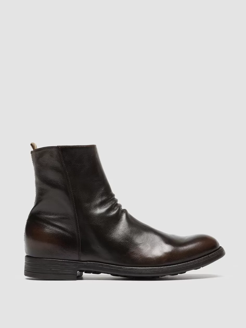 Officine Creative Ankle Boots>CHRONICLE 058 - Brown Leather Zip Boots DARK BROWN