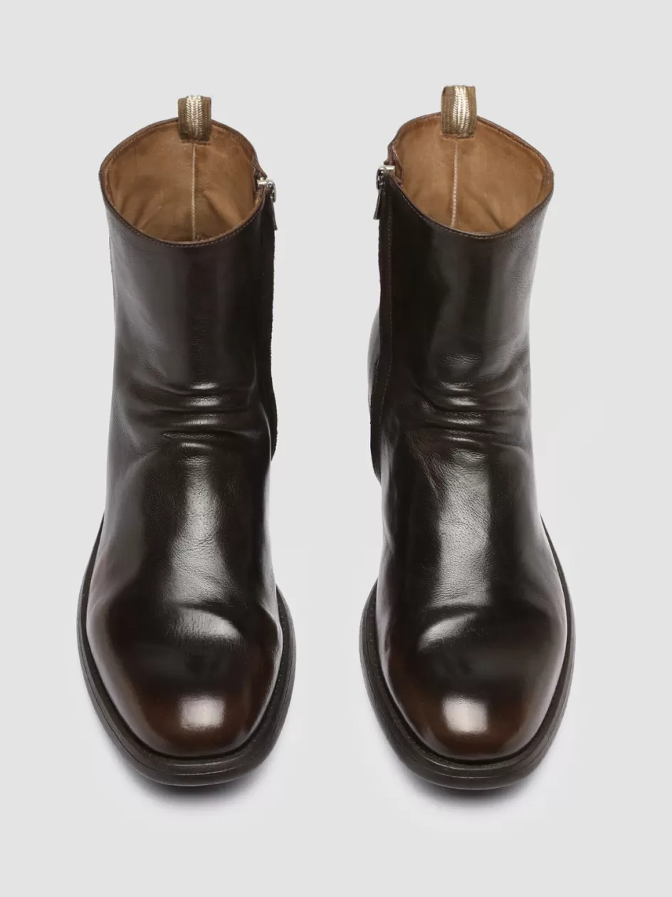 Officine Creative Ankle Boots>CHRONICLE 058 - Brown Leather Zip Boots DARK BROWN