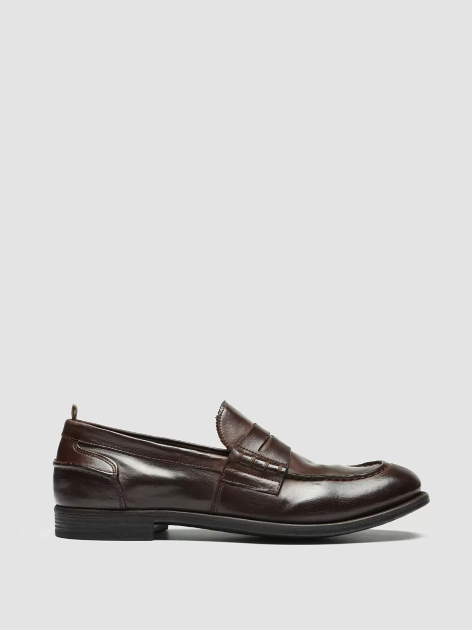 Officine Creative Loafers>CHRONICLE 144 - Brown Leather Penny Loafers DARK BURGUNDY