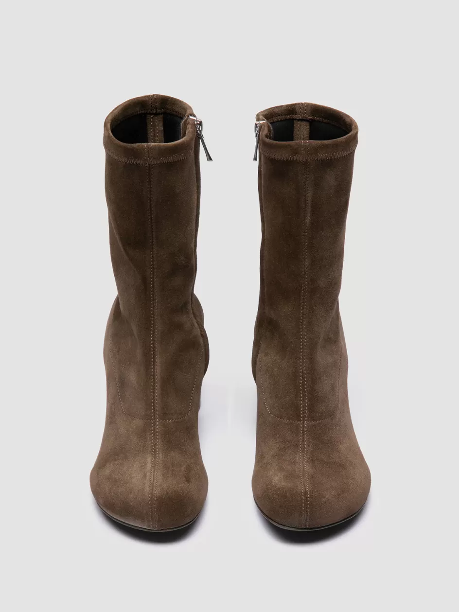 Officine Creative Boots & Booties>ELINOR 005 - Taupe Suede Zipped Boots OLIVE                                             