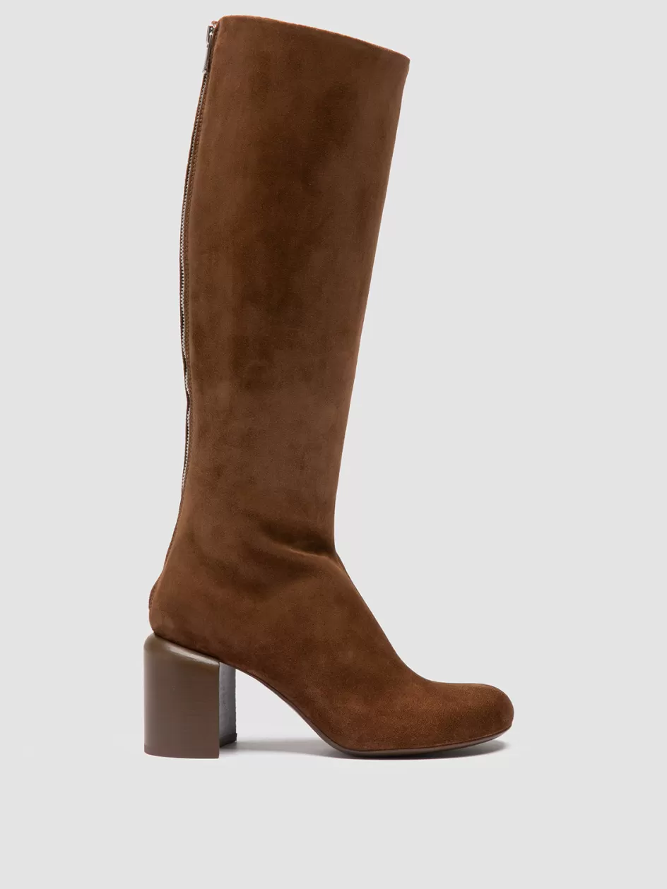 Officine Creative Boots & Booties>ELINOR 006 - Brown Suede Zipped Boots CASTAGNO                                          
