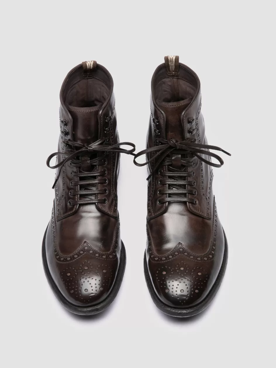 Officine Creative Ankle Boots>EMORY CAOU 016 - Dark Brown Leather Boots EBANO