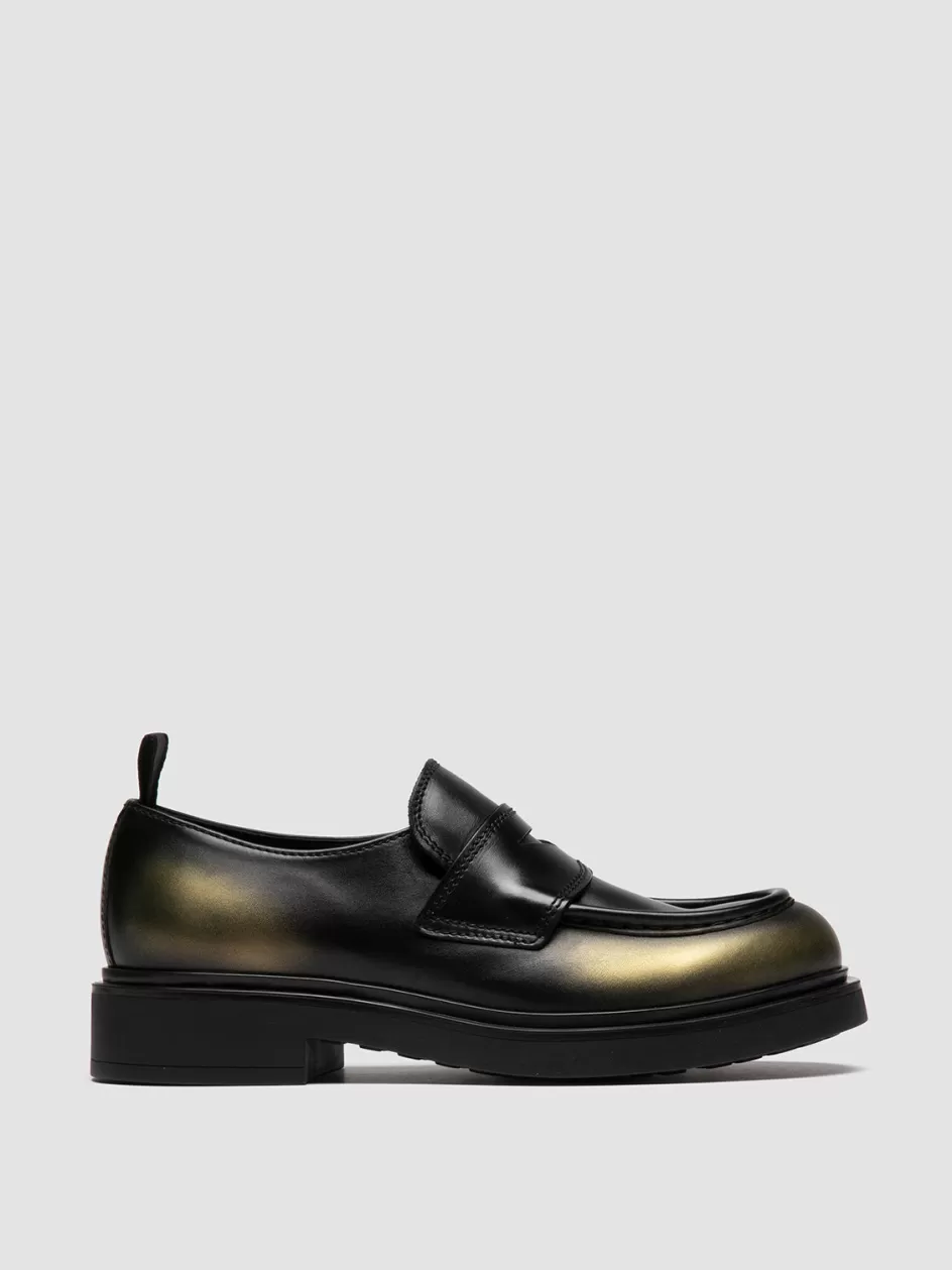 Officine Creative Loafers>ENGINEER 101 - Metallic Leather Penny Loafers NERO/ORO                                          