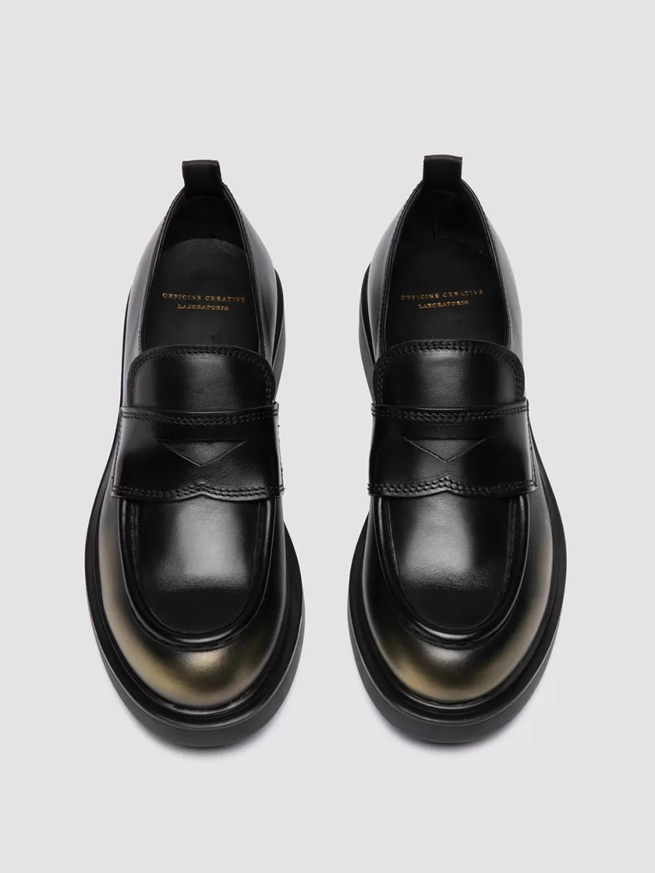 Officine Creative Loafers>ENGINEER 101 - Metallic Leather Penny Loafers NERO/ORO                                          