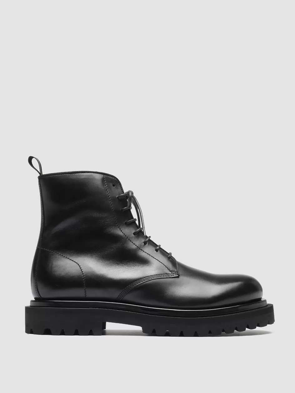 Officine Creative Ankle Boots>EVENTUAL 002 - Lace Up Leather Ankle Boots BLACK