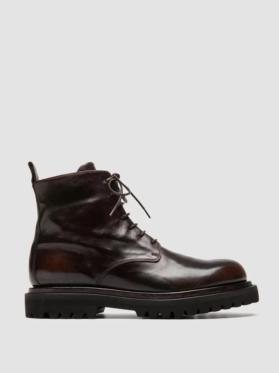Officine Creative Ankle Boots>EVENTUAL DD 102 - Brown Leather Lace-up Boots CIGAR/TM25