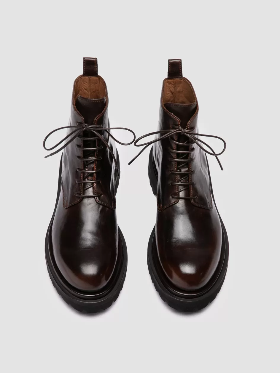 Officine Creative Ankle Boots>EVENTUAL DD 102 - Brown Leather Lace-up Boots CIGAR/TM25