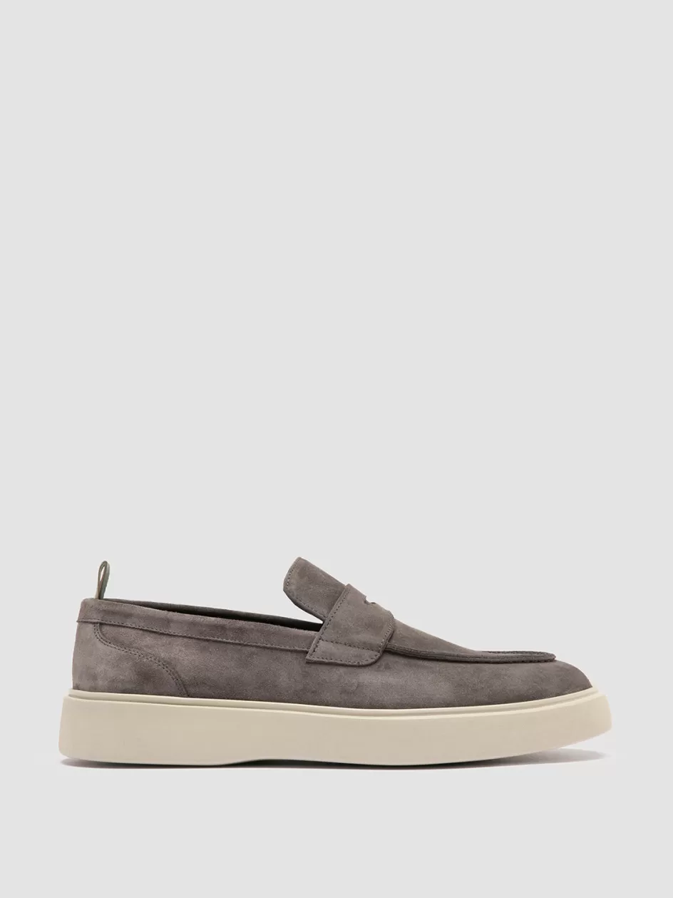 Officine Creative Loafers>FRAME 001 - Grey Suede Penny Loafers LAVAGNA