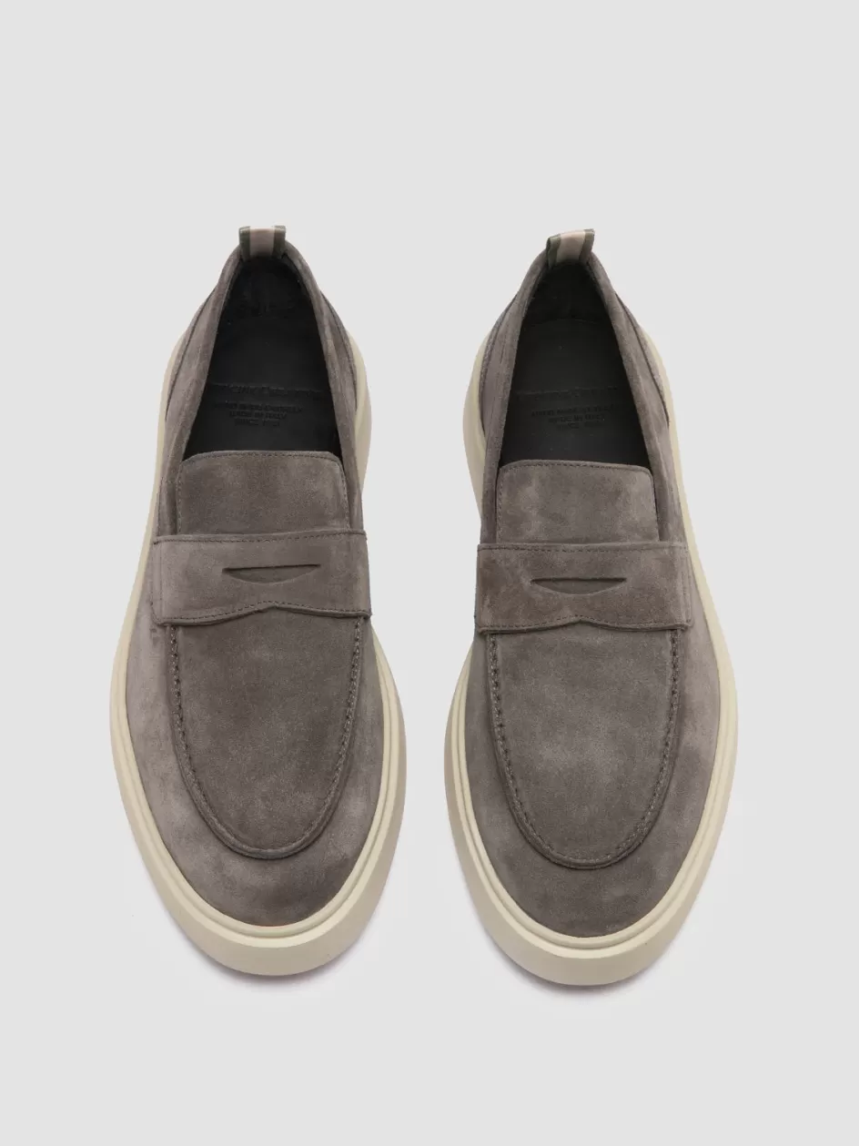 Officine Creative Loafers>FRAME 001 - Grey Suede Penny Loafers LAVAGNA
