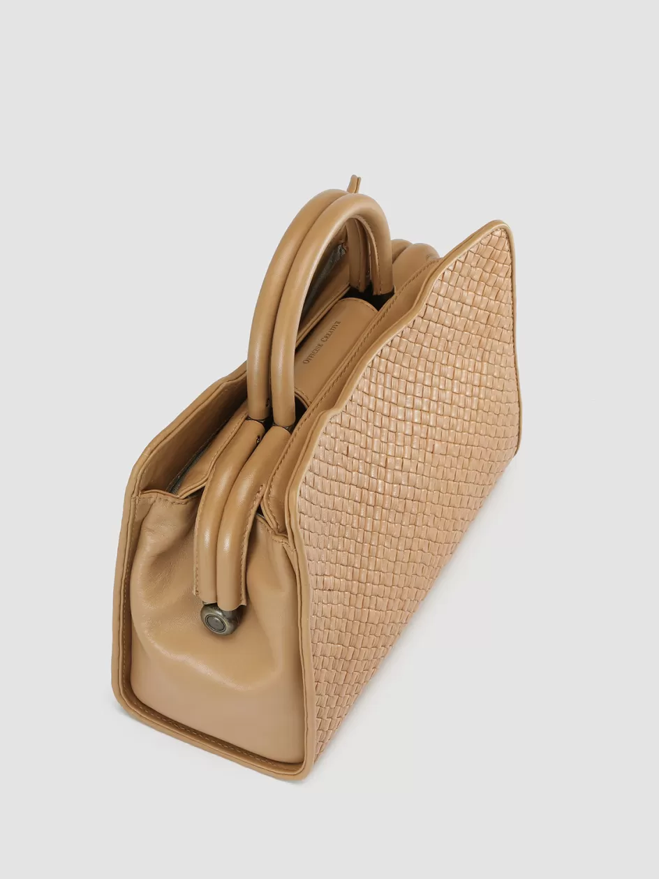 Officine Creative Bags>HELEN 025 - Woven Leather Hand Bag BROWN