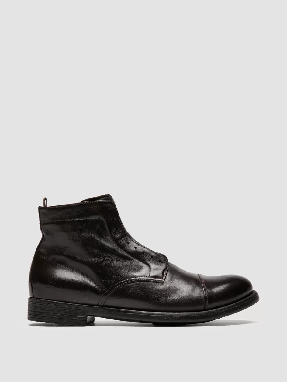 Officine Creative Ankle Boots>HIVE 005 - Brown Leather Zipped Boots EBANO