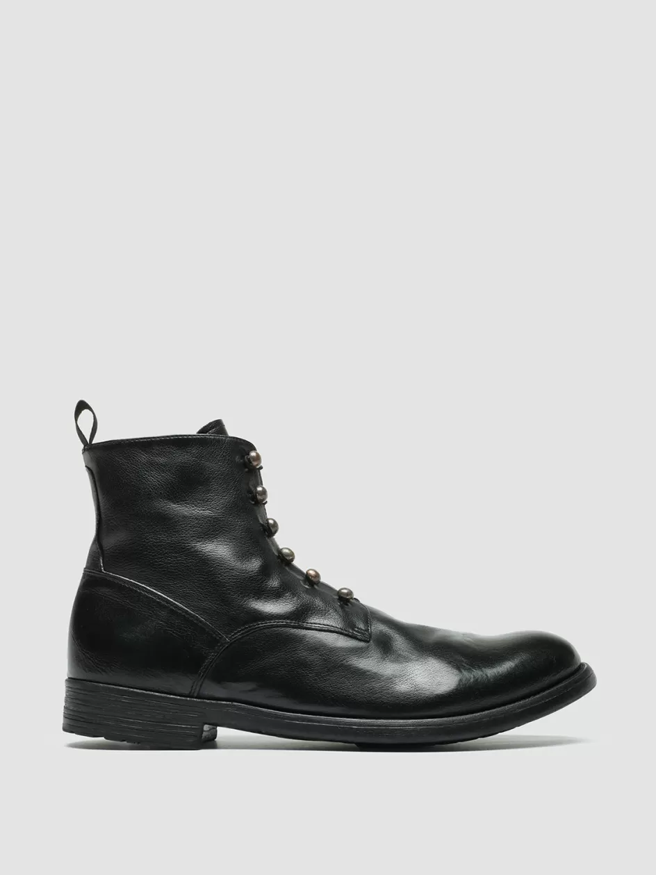Officine Creative Ankle Boots>HIVE 051 - Leather Zip Boots BLACK
