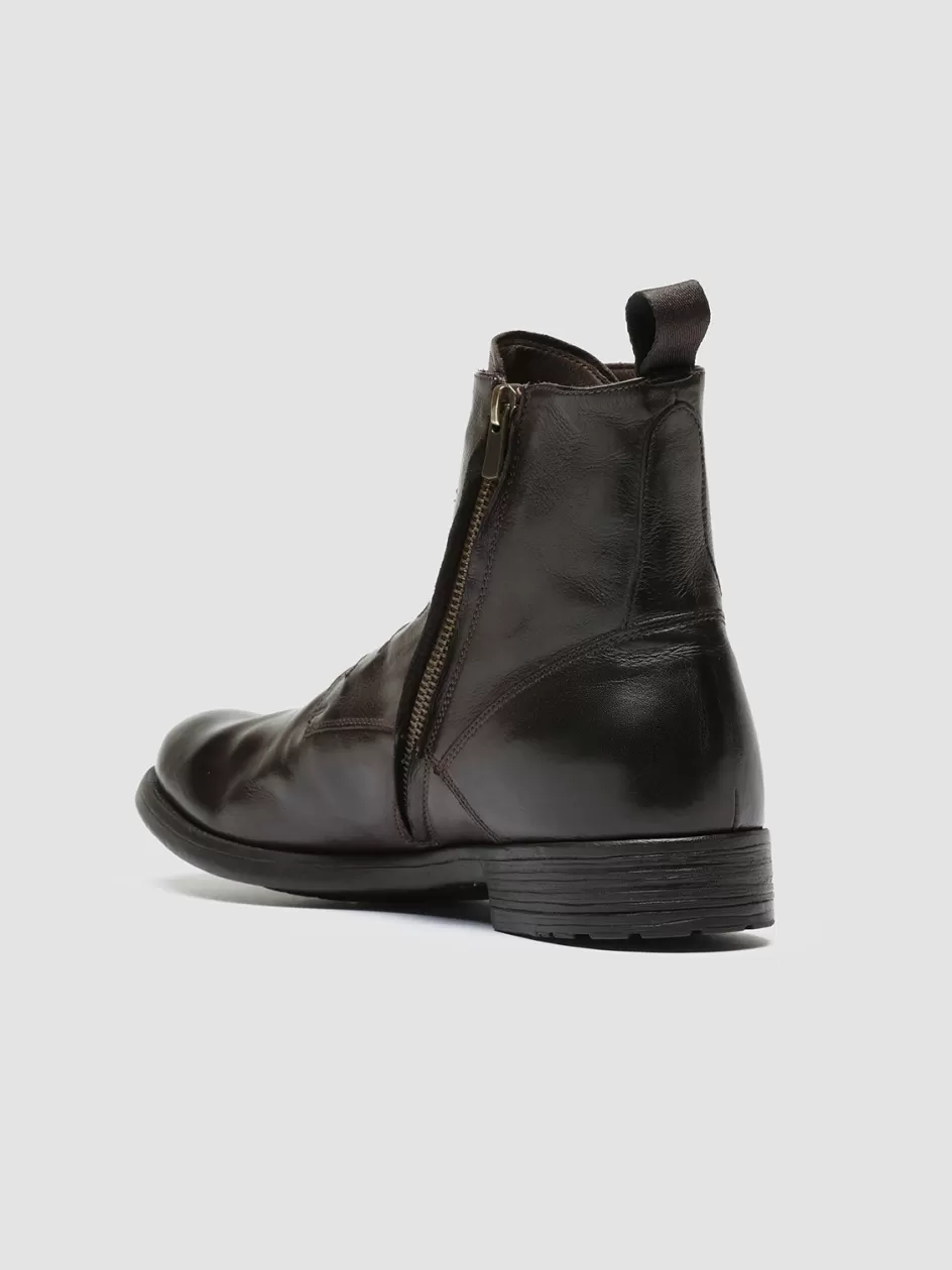 hive_051__brown_leather_zip_boots_101809.webp Officine Creative Ankle Boots>HIVE 051 - Brown Leather Zip Boots DARK BROWN