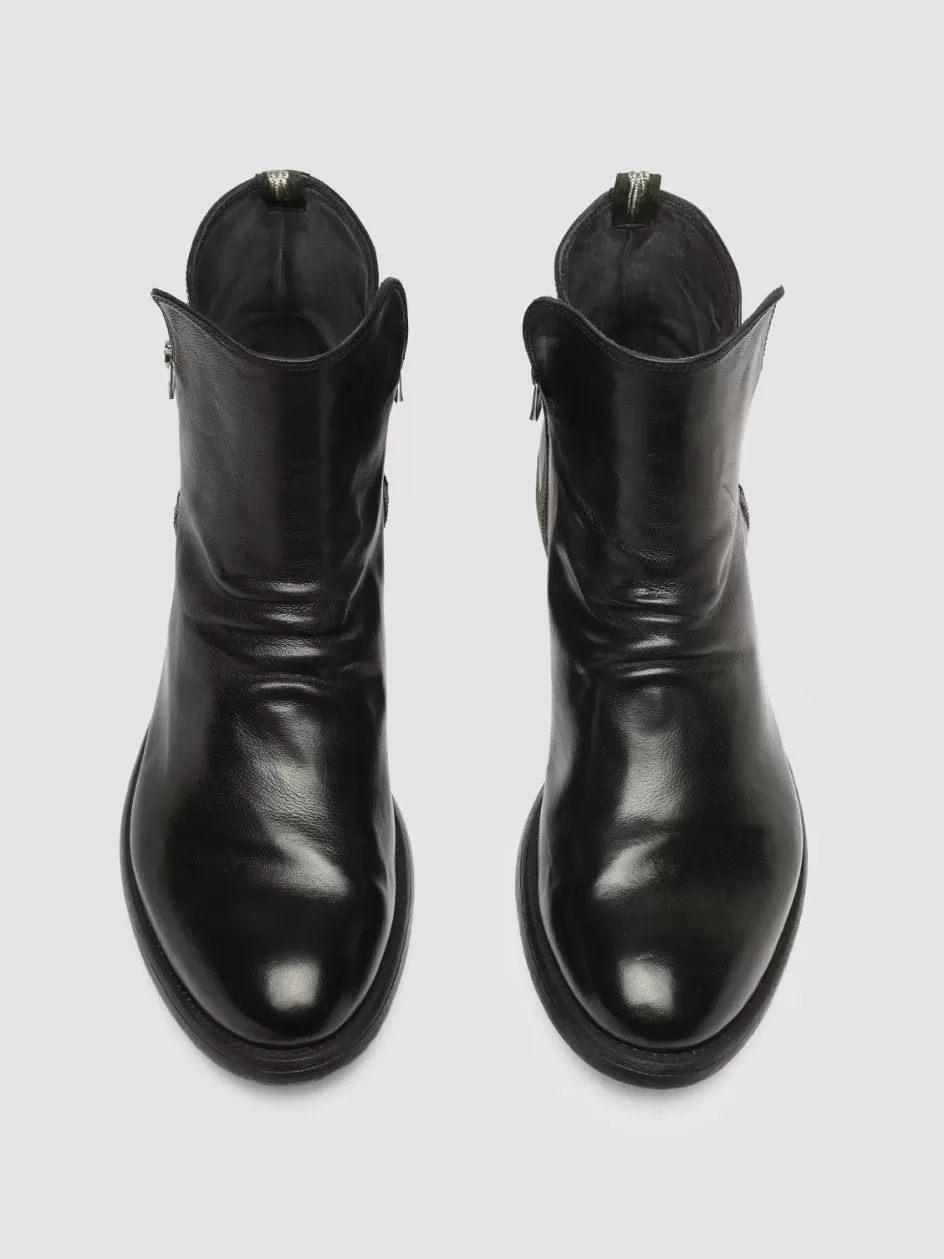 Officine Creative Ankle Boots>HIVE 054 - Leather Zip Boots BLACK