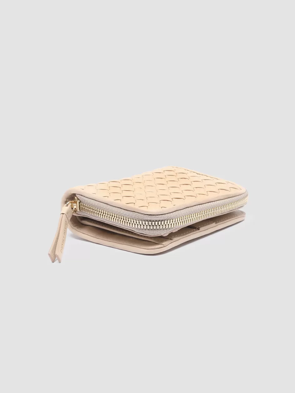 juliet_102__ivory_woven_leather_ziparound_wallet_103334.webp Officine Creative Woven Leather Selection | Wallets>JULIET 102 - Ivory Woven Leather Zip-Around Wallet OAT MILK