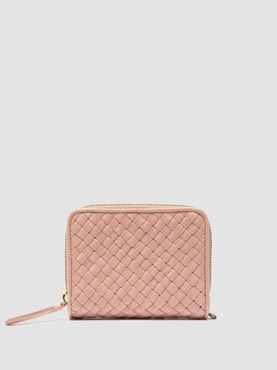 Officine Creative Woven Leather Selection | Wallets>JULIET 102 - Woven Leather Zip-Around Wallet ROSE