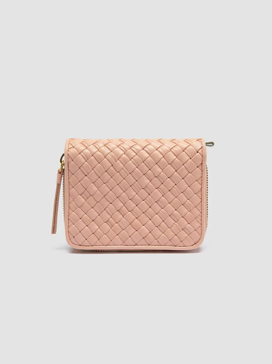 Officine Creative Woven Leather Selection | Wallets>JULIET 102 - Woven Leather Zip-Around Wallet ROSE