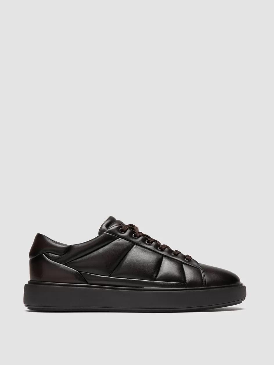 Officine Creative Sneakers>LEISURE 001 - Brown Leather Low Top Sneakers COFFEE BEAN