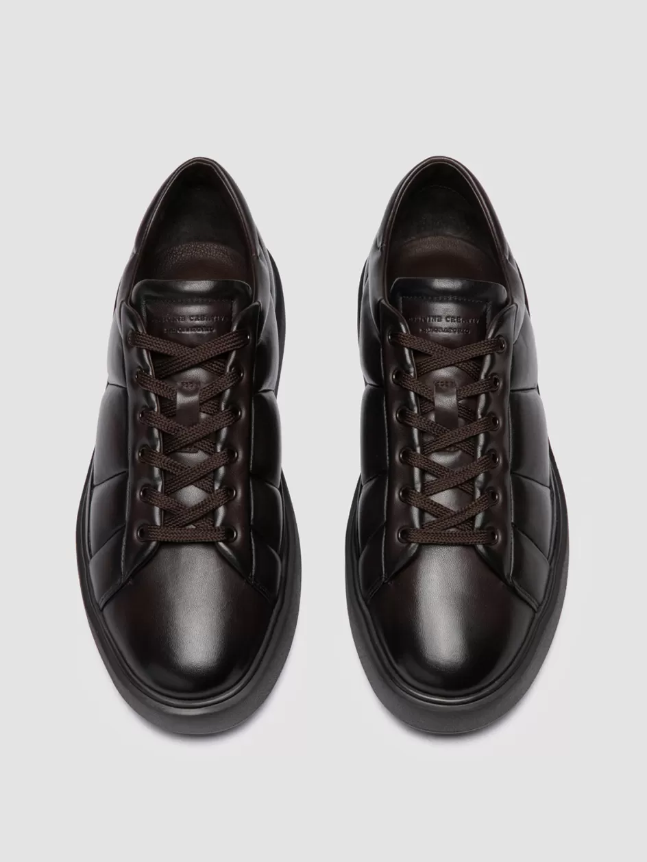 Officine Creative Sneakers>LEISURE 001 - Brown Leather Low Top Sneakers COFFEE BEAN