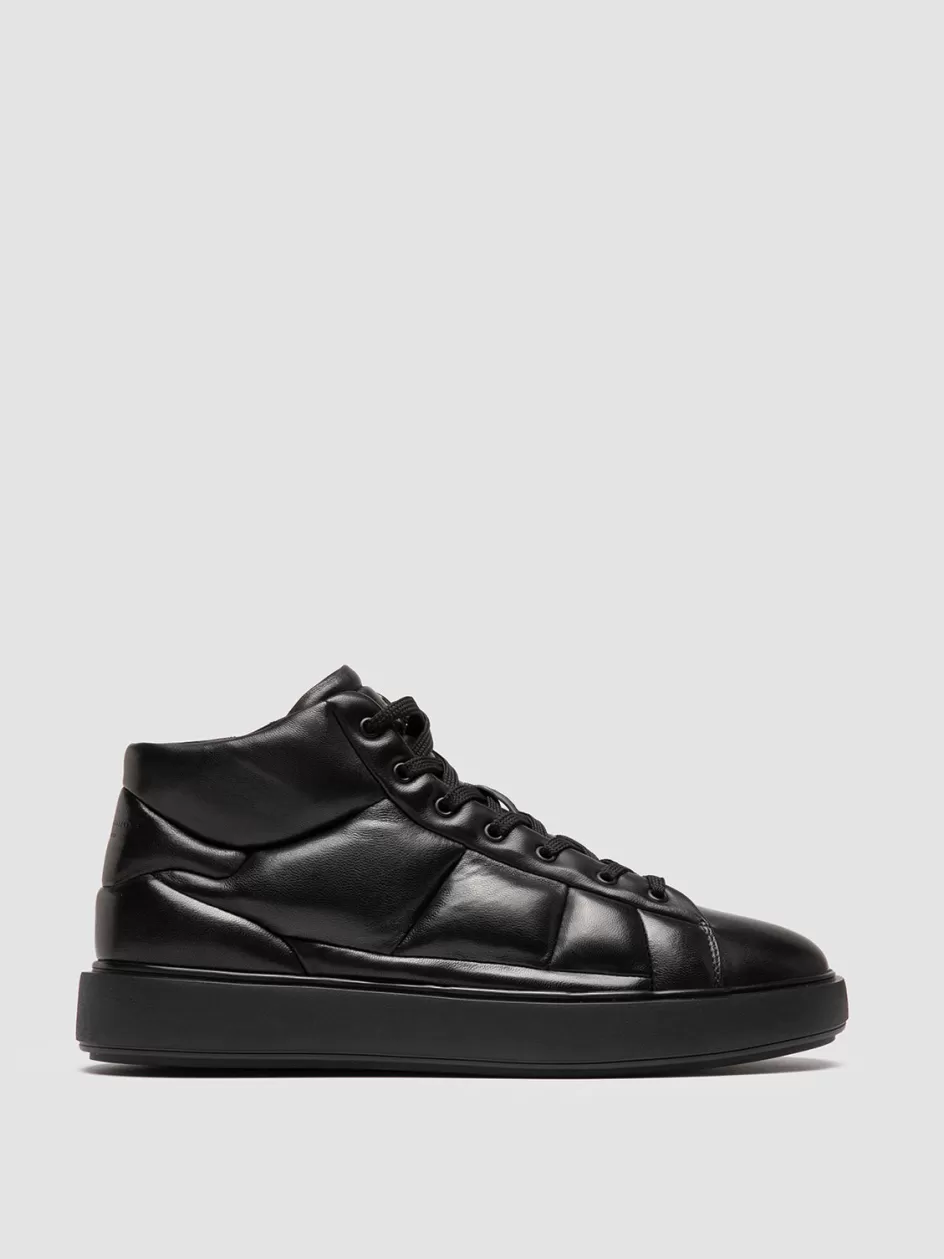 Officine Creative Sneakers>LEISURE 002 - Leather High Top Sneakers BLACK