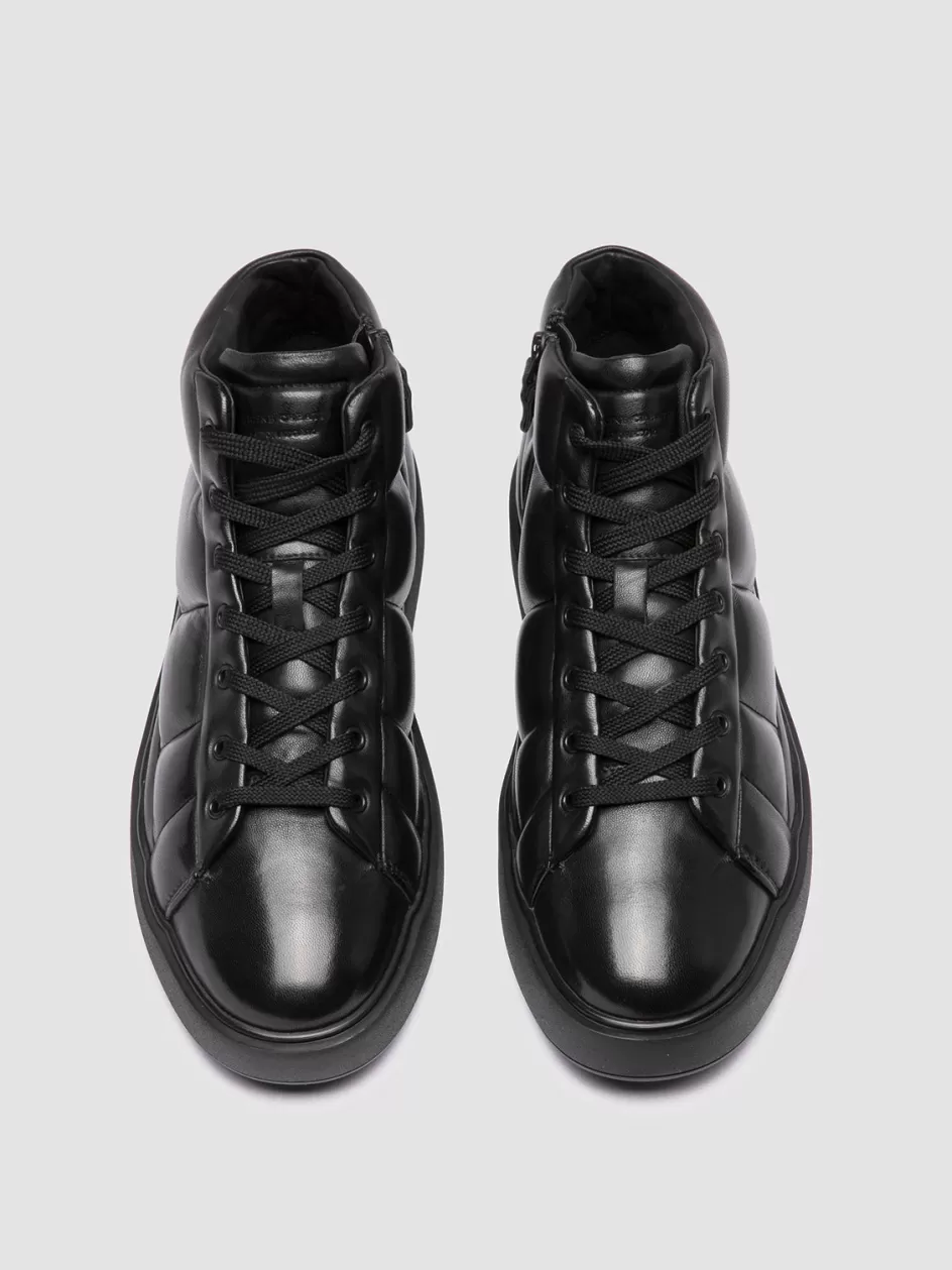 Officine Creative Sneakers>LEISURE 002 - Leather High Top Sneakers BLACK