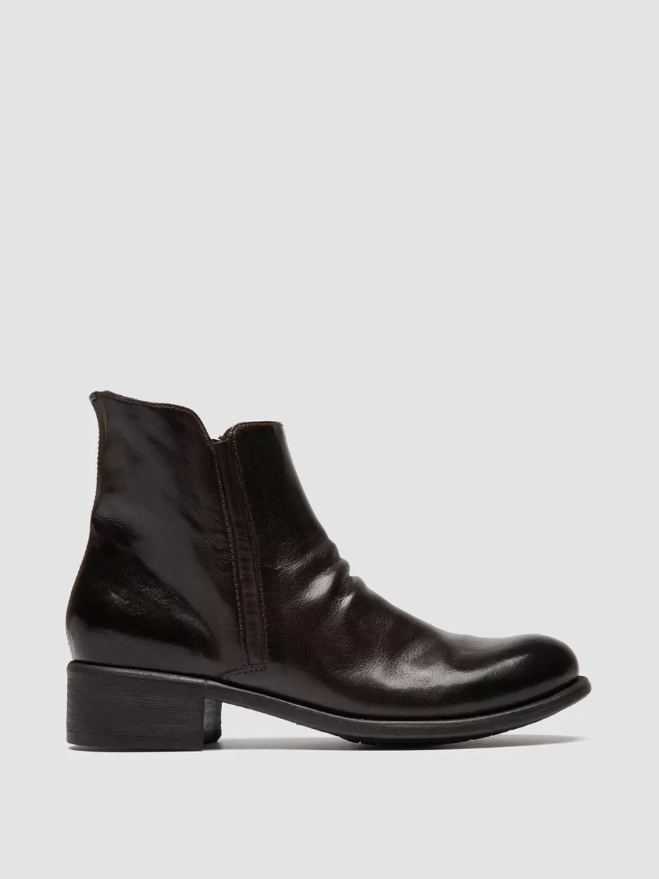 Officine Creative Boots & Booties>LIS 001 - Brown Leather Zipped Boots EBANO