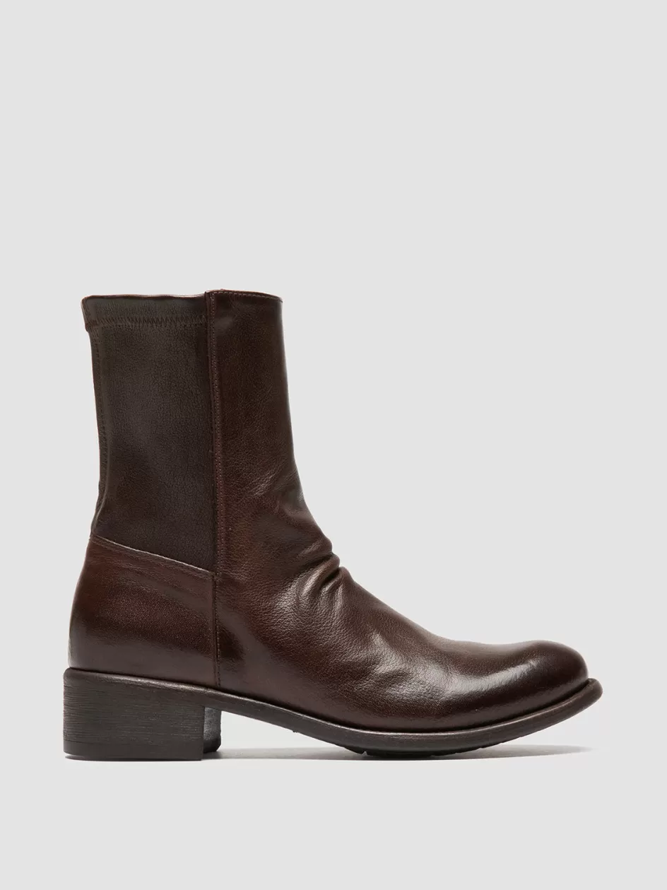 Officine Creative Boots & Booties>LIS 004 - Brown Leather Zipped Boots FONDUE                                            