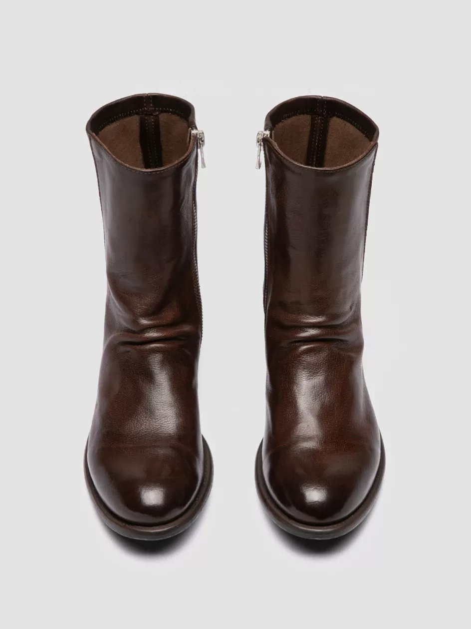 Officine Creative Boots & Booties>LIS 004 - Brown Leather Zipped Boots FONDUE                                            