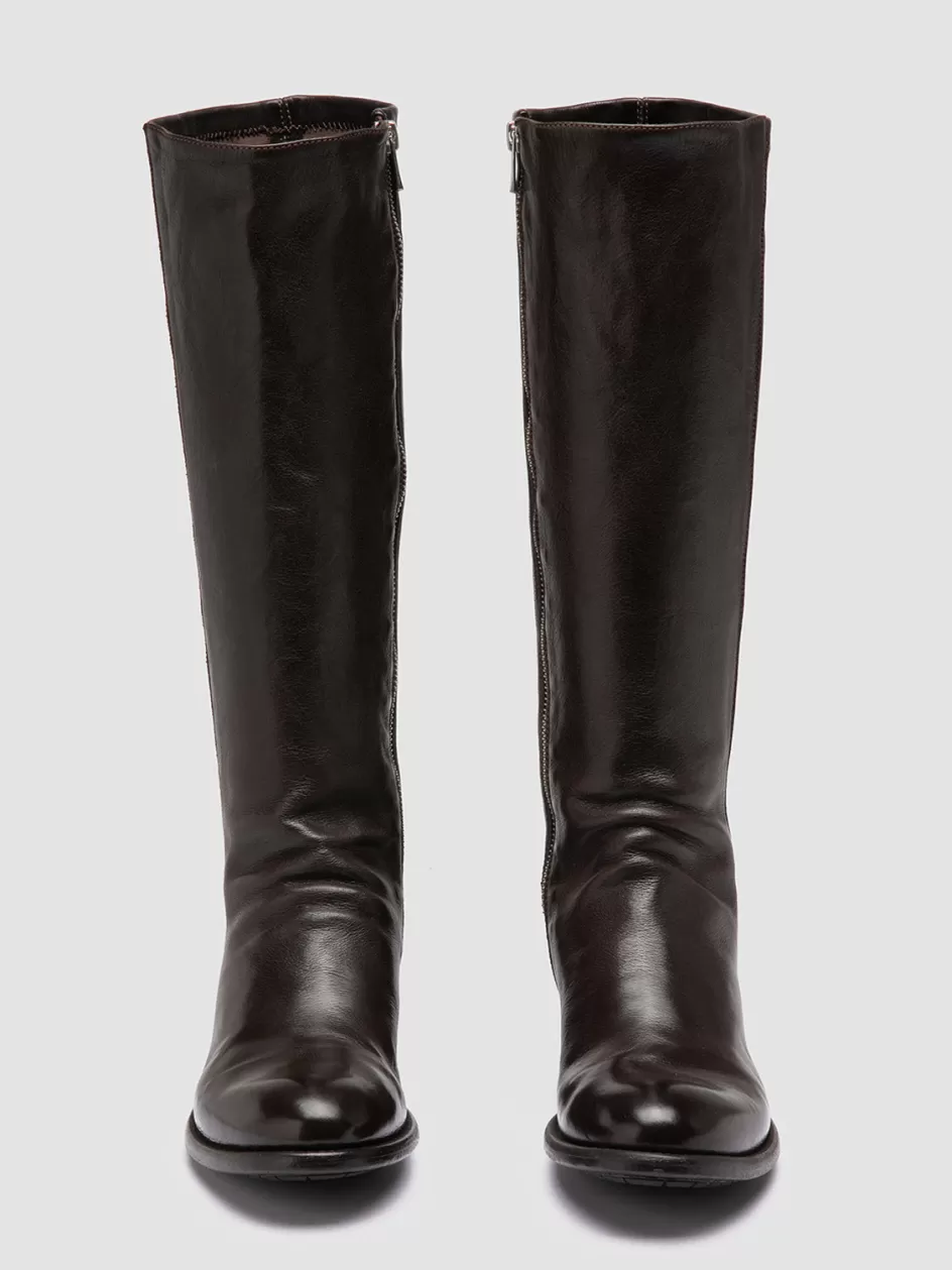 Officine Creative Boots & Booties>LIS 005 - Brown Leather Zipped Boots EBANO                                             