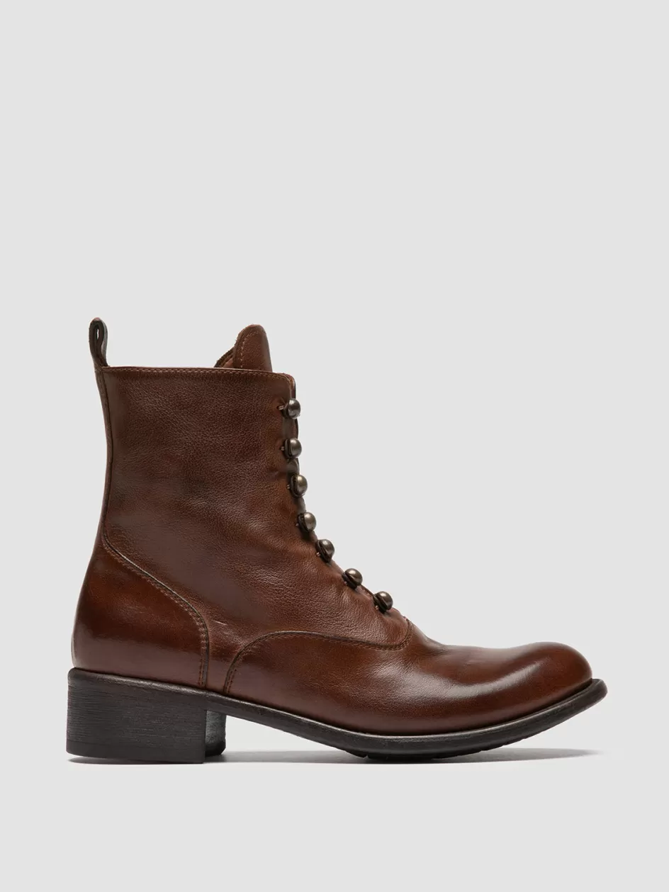 Officine Creative Boots & Booties>LIS 006 - Brown Leather Zipped Boots CIGAR                                             