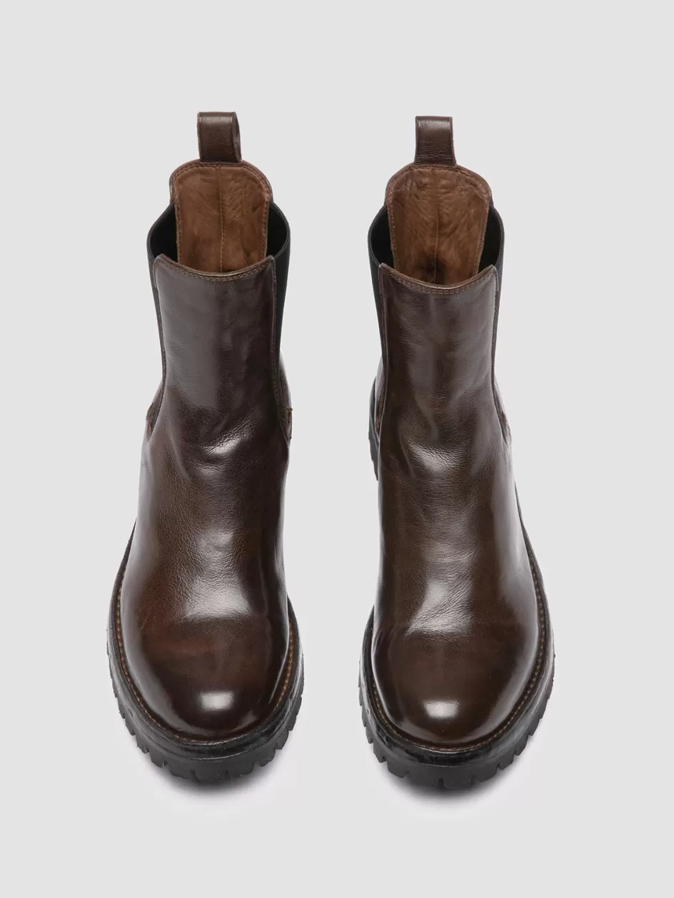 Officine Creative Boots & Booties>LORAINE 004 - Brown Leather Chelsea Boots FONDUE                                            