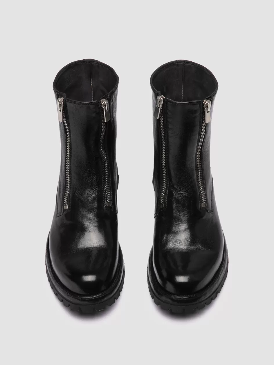 Officine Creative Boots & Booties>LORAINE 026 - Black Leather Zipped Boots NERO                                              