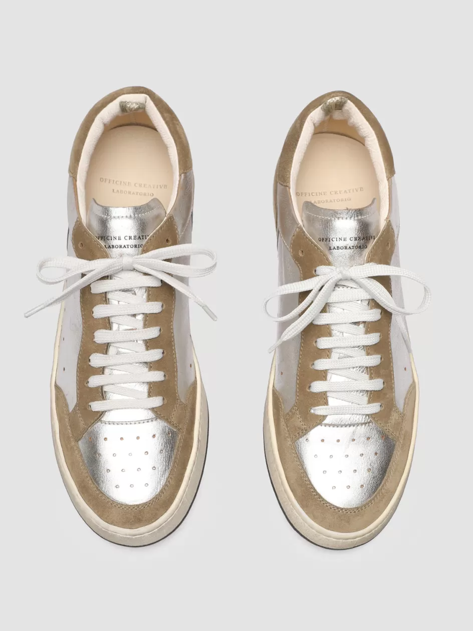Officine Creative Sustainable Sneakers | Sneakers>MAGIC 001 - White Leather And Suede Low Top Sneakers TAUPE/SILVER