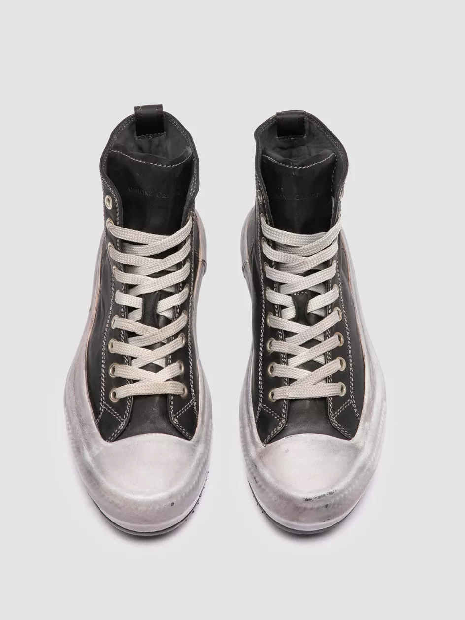 Officine Creative Sneakers>MES DD 102 - Black Leather High Top Sneakers NERO                                              