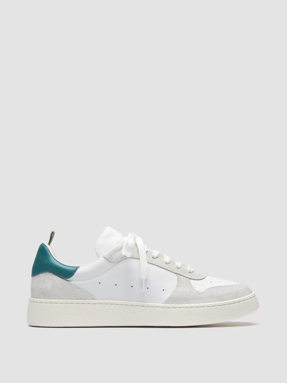 Officine Creative Sneakers>MOWER 008 - White Leather And Suede Sneakers WHITE/TEAL GREEN