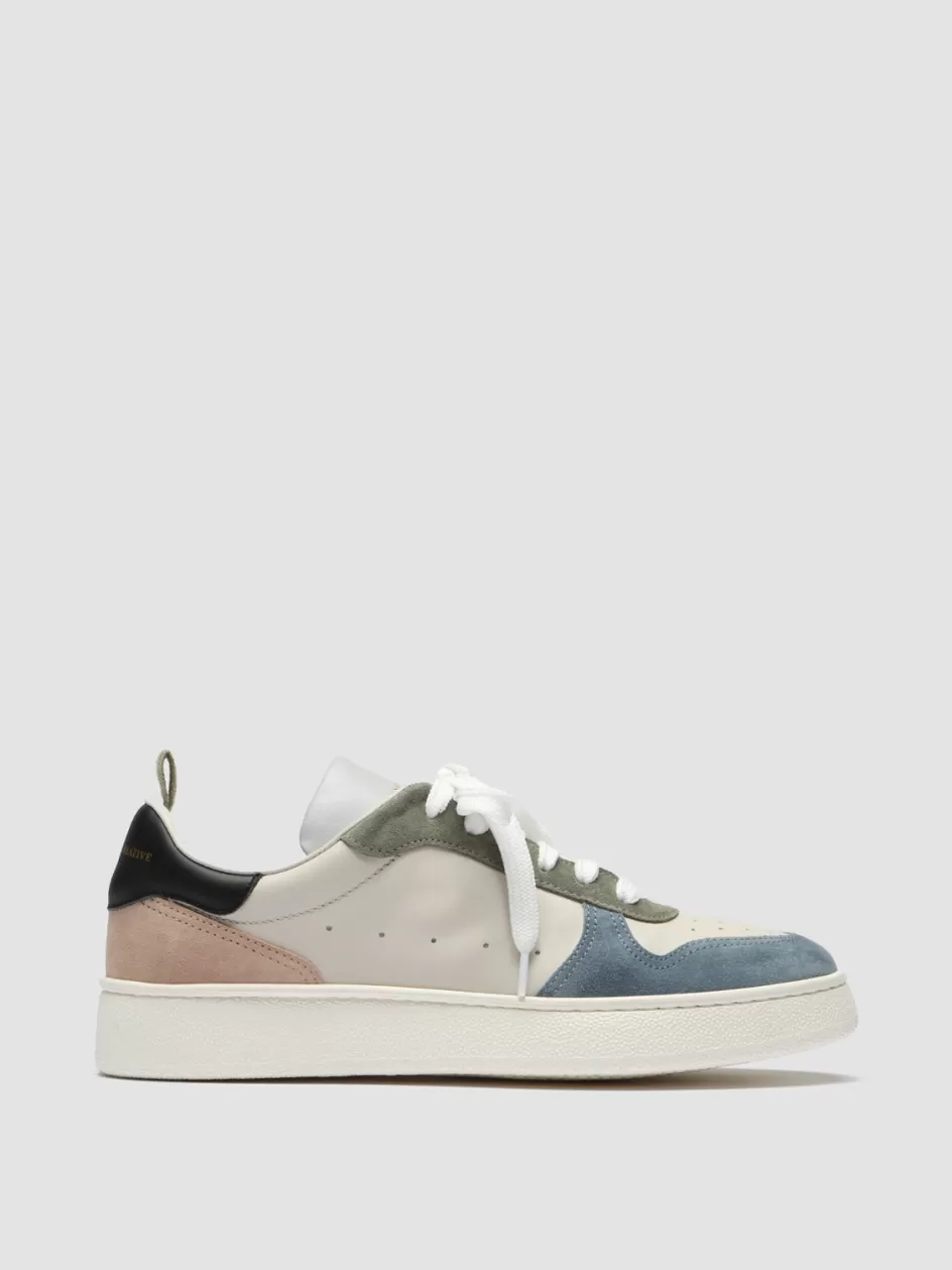 Officine Creative Sneakers>MOWER 110 - White Leather And Suede Low Top Sneakers WHITE/MULTICOLOR