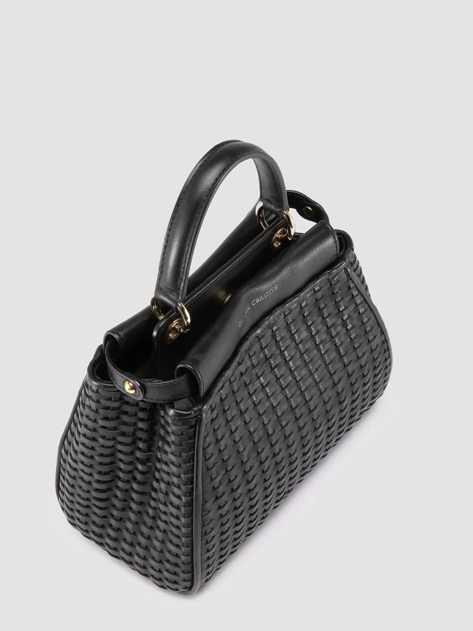 Officine Creative Bags>NOLITA 029 - Woven Leather Handle Bag BLACK