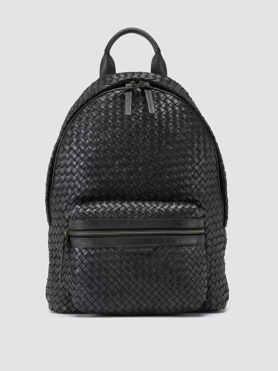 Officine Creative Backpacks>OC CLASS 069 - Black Leather Backpack NERO