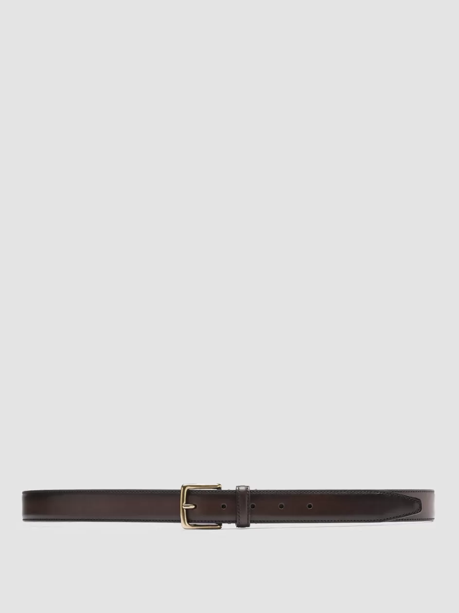 Officine Creative Belts>OC STRIP 05 -  Brown Leather Belt DARK