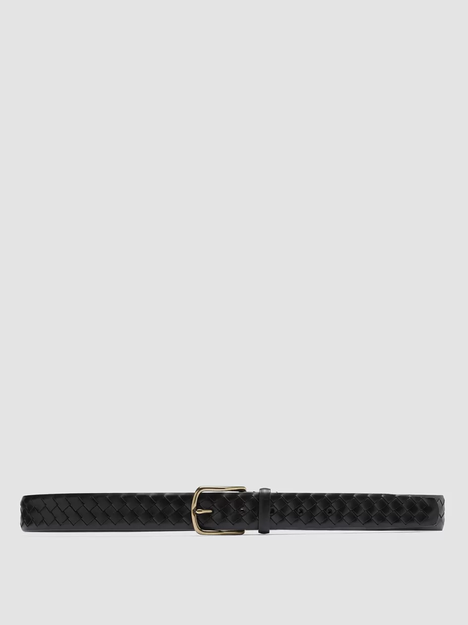 Officine Creative Woven Leather Selection | Woven Leather Selection>OC STRIP 28 - Woven Leather Belt BLACK