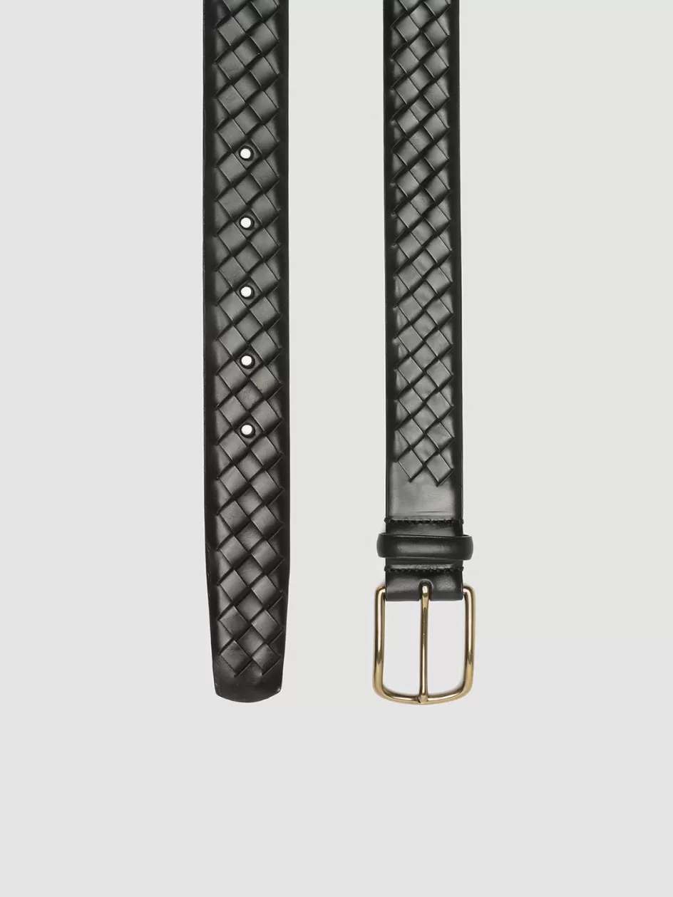 Officine Creative Woven Leather Selection | Woven Leather Selection>OC STRIP 28 - Woven Leather Belt BLACK