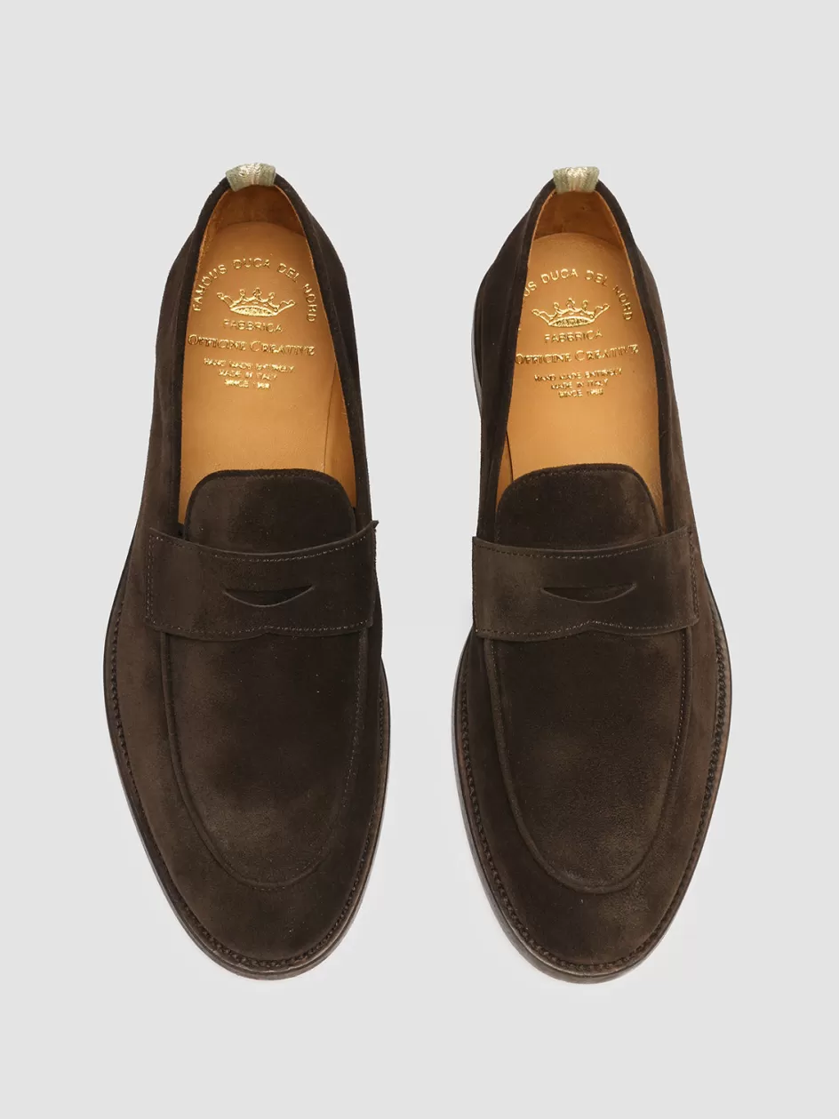 Officine Creative Suede Selection | Icons>OPERA 001 - Brown Suede Penny Loafers DARK BROWN